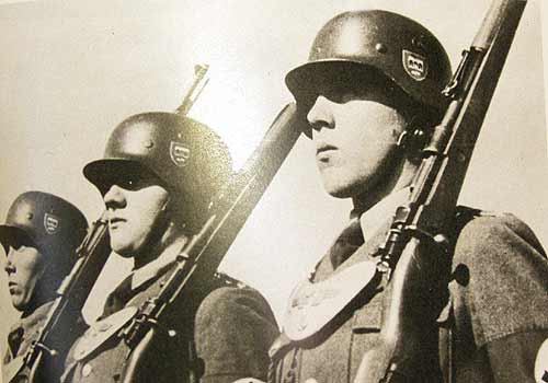 German WW2 M45 Helmet in use